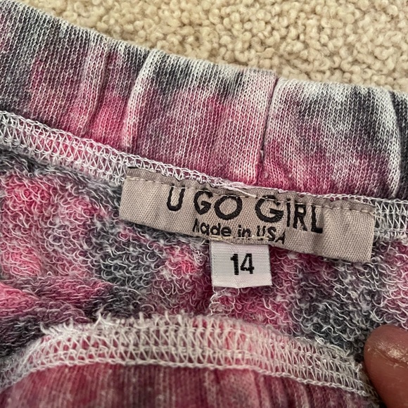 Girls size 14 softest tie tyed drawstring shorts, pink and gray - Picture 2 of 2